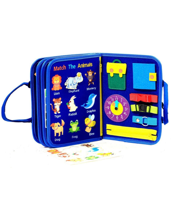 8 in 1 Montesorri Busy Board/Book :Blue 3-8
