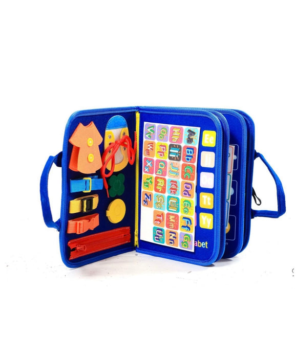 8 in 1 Montesorri Busy Board/Book :Blue 3-8