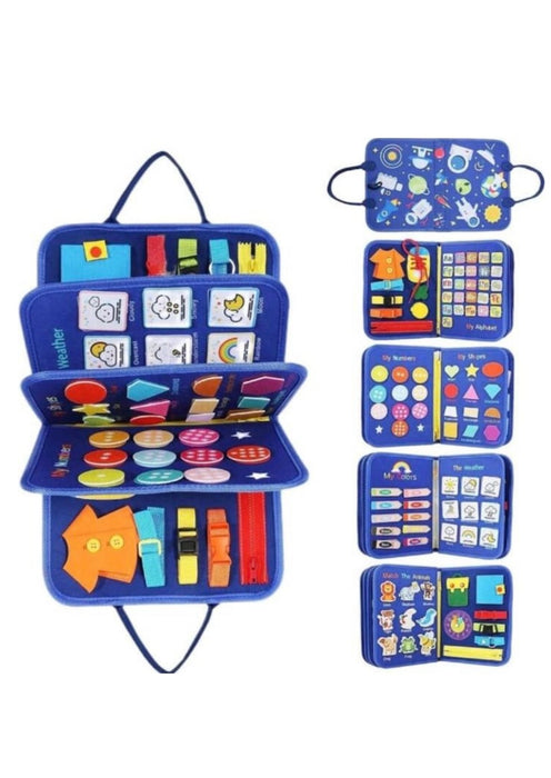 8 in 1 Montesorri Busy Board/Book :Blue 3-8