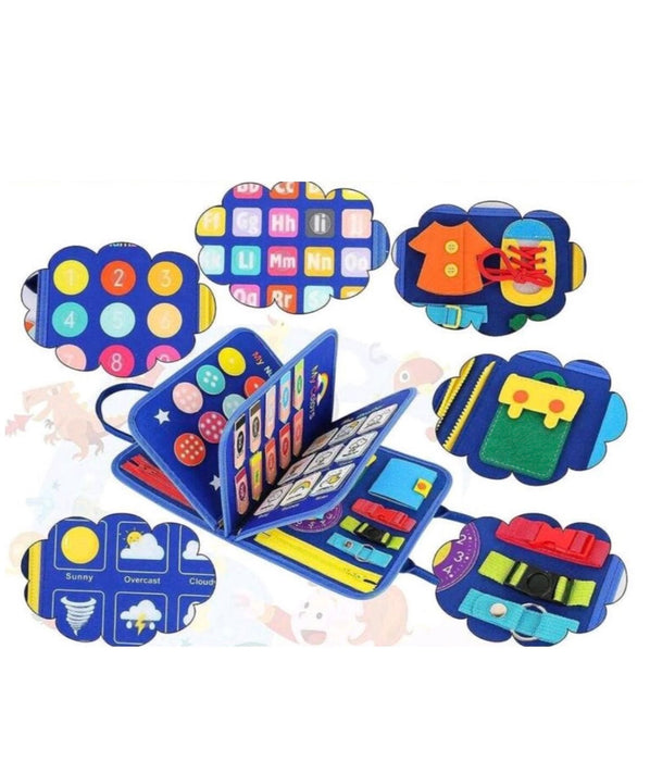 8 in 1 Montesorri Busy Board/Book :Blue 3-8
