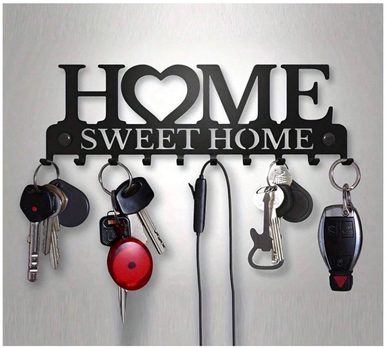 Home Key Rack Hanger- 10 Hooks- Black