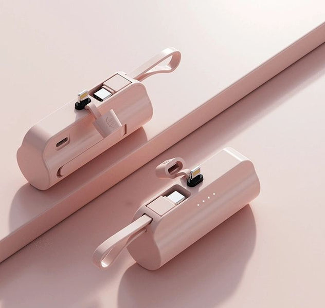 8000Mah Mini Power Bank With Lightning Pin And Type C Cable - Pink ...